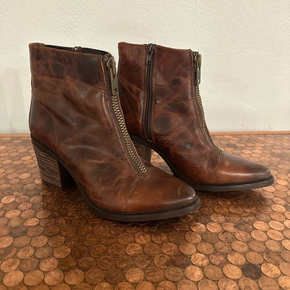 FREEBIRD by Steven Claire Zippered Leather Ankle Boots